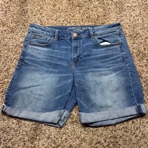 American Eagle Tomgirl Bermuda Shorts Womens 14 Blue Denim Super Stretch X